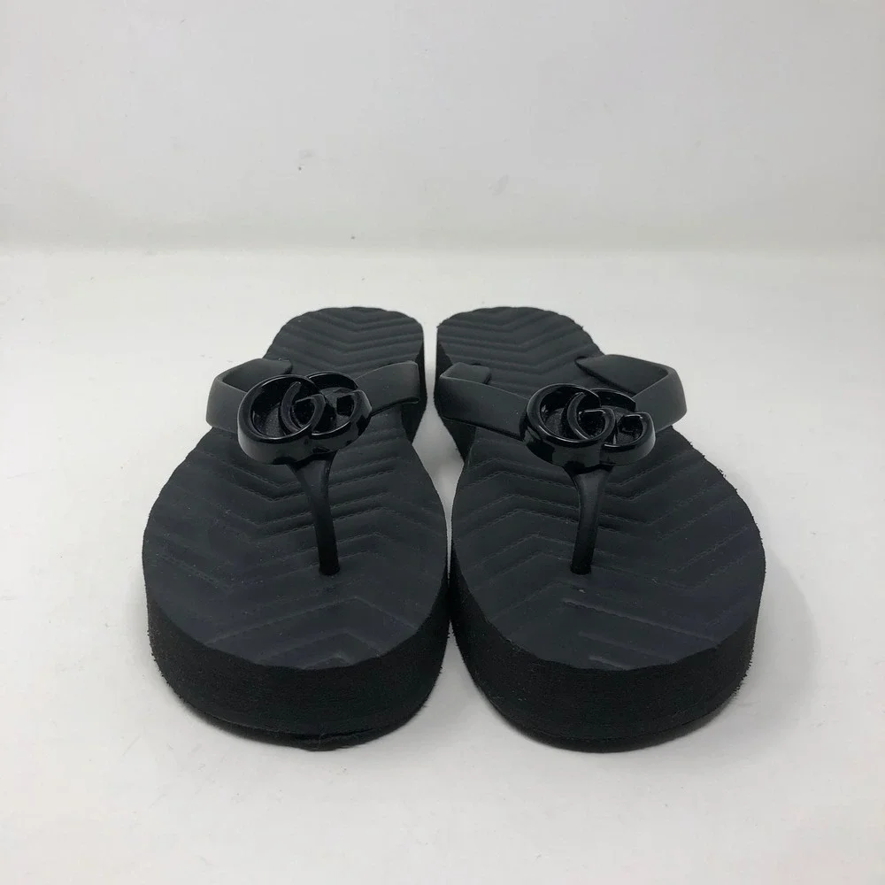 Gucci Platform Thong Sandals 40 US 9.5 Womens Nero Black Double G Marmont Italy